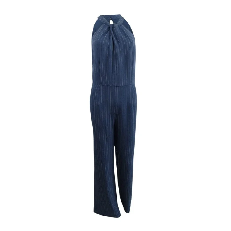 women's jumpsuits for breathable wearJulia Jordan Women's Pinstriped Jumpsuit (12, Navy/Ivory)