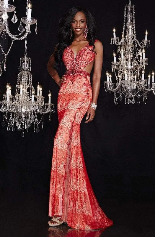 women's ruffle dressesPanoply - 14754SC Romantically Laced Cutout Evening Gown