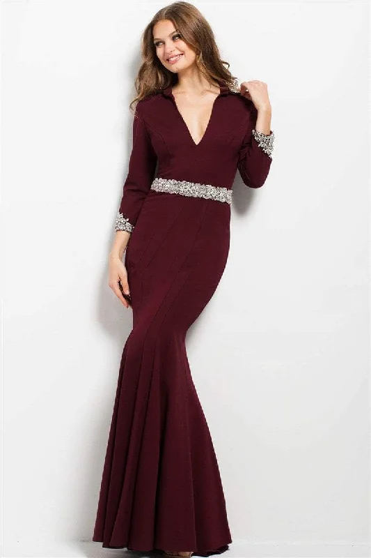 women's empire waist dressesJovani - 52091SC Seamed Plunging V-Neck Trumpet Evening Gown