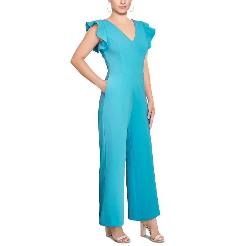 women's jumpsuits with rufflesRachel Roy Women's Ruffled Sleeve Cropped Jumpsuit Blue Size X-Large