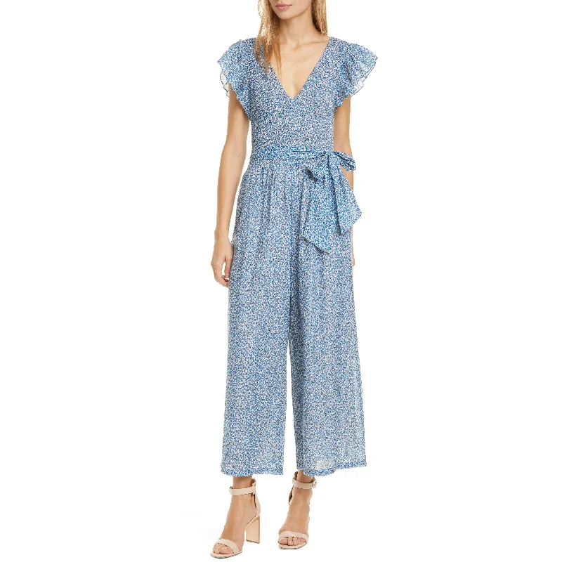 women's jumpsuits with belt loopsLa Vie Rebecca Taylor Women's Paulette Floral Metallic Sleeveless Jumpsuit Blue Size X-Large