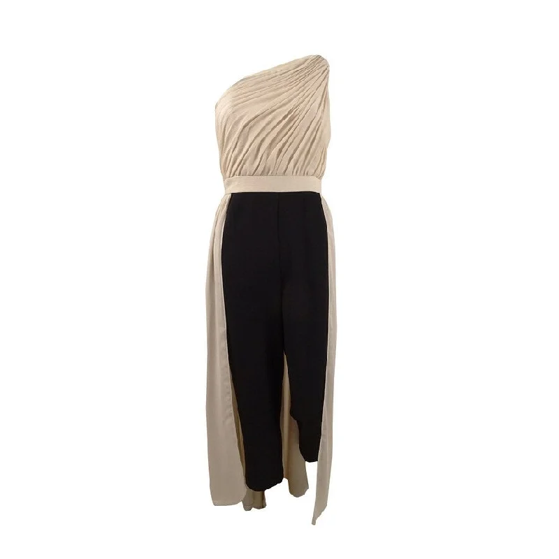 women's cropped jumpsuitsAdrianna Papell Women's One-Shoulder Jumpsuit (4, Black Nude)