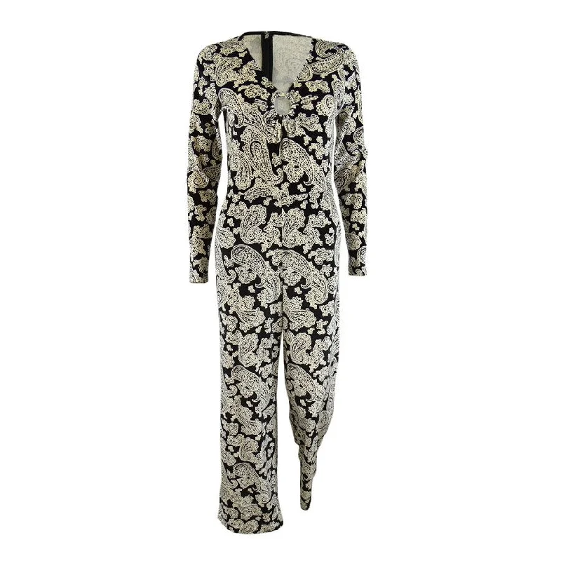 women's dressy jumpsuitsMICHAEL Michael Kors Women's Paisley-Print Velvet Jumpsuit (S, Bone)