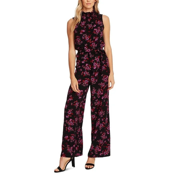 women's jumpsuits made of velvetCeCe Women's Floral Print Wide Leg Jumpsuit Black Combo Size Large