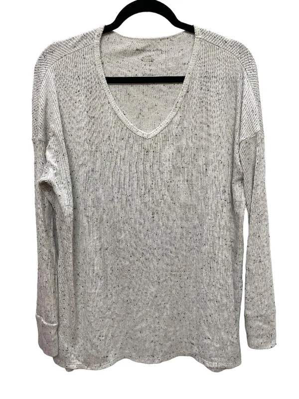 women's long sleeve tops with unique designsTop Long Sleeve By American Eagle In Grey, Size: M