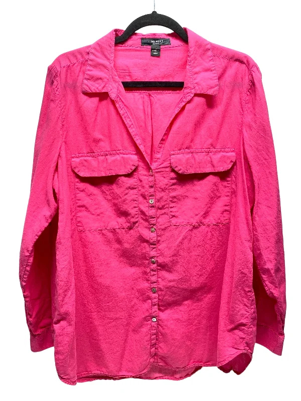 women's long sleeve tops with high-low hemlinesTop Long Sleeve By Nine West In Pink, Size: Xl