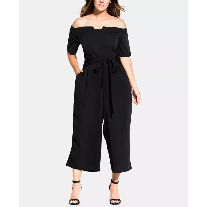 women's jumpsuits made of laceCity Chic Women's Trendy Plus Size Tie-Waist Jumpsuit Black Size X-Small / 14