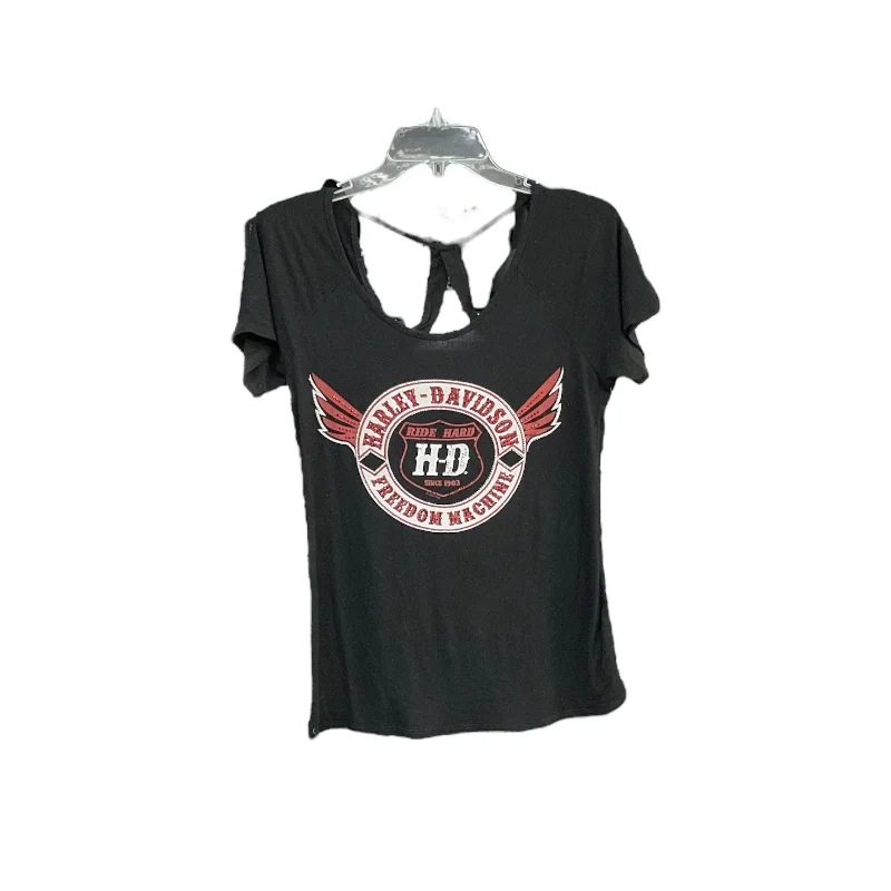 women's T-shirts with neon colorsBlack Top Short Sleeve Harley Davidson, Size M