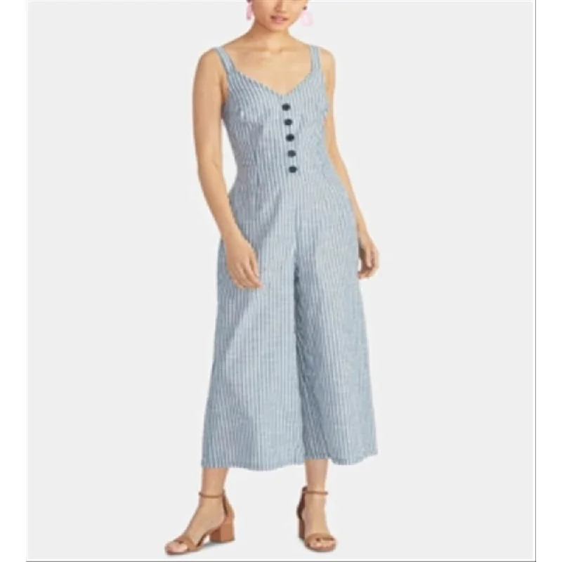 women's ankle-length jumpsuitsRachel Roy Women's Cotton Cropped Tie Back Jumpsuit Blue Size 10