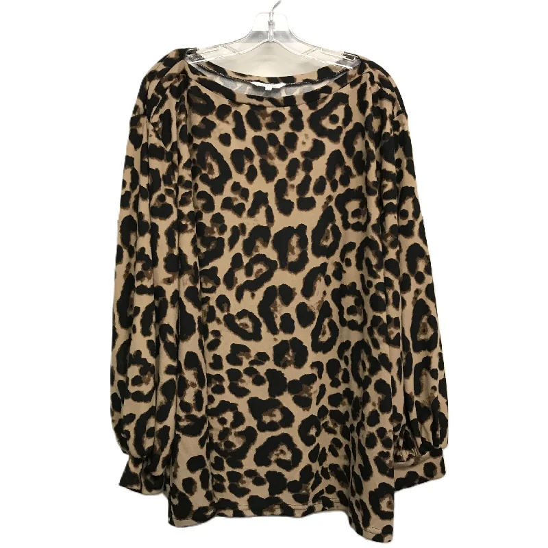 women's long sleeve tops with hidden buttonsTop Long Sleeve By Amaryllis In Animal Print, Size: 3x