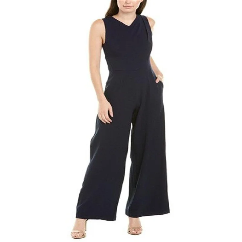 women's jumpsuits for cozy daysDonna Ricco Women's V Neck Sleeveless Zipper Back Solid Crepe Jumpsuit Navy Size 4