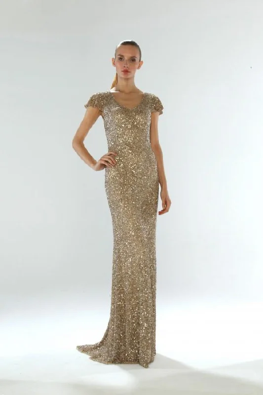 women's luxury dressesTheia - 882299SC Sequined Short Sleeves Evening Gown