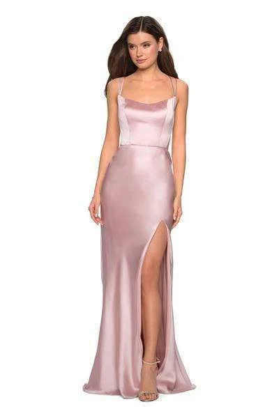 women's shift dressesLa Femme - Strappy Scoop Evening Dress with Slit 27010