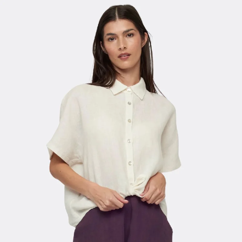 women's tops for those who appreciate subtle and muted tonesShort Sleeve Linen Blouse (Ecru)