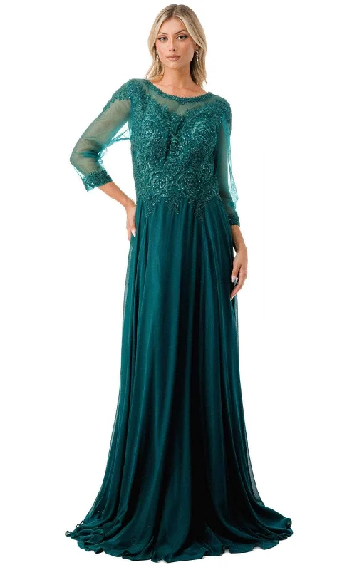 women's cotton dressesAspeed Design M2723J - Lace Illusion Evening Gown