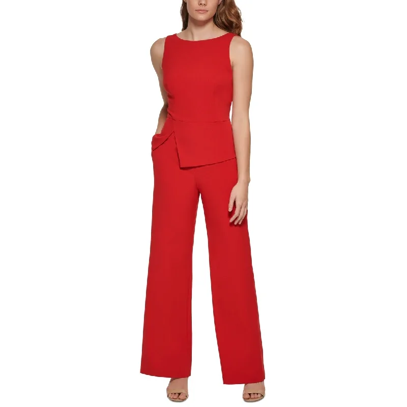 women's jumpsuits made of denimVince Camuto Women's Bi-Stretch Peplum Detail V Back Jumpsuit Red Size 16