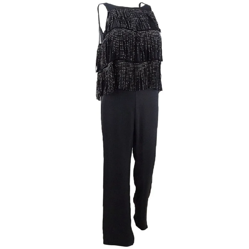 women's jumpsuits with self-ties at the waistSHO Women's Fringe-Trim Jumpsuit