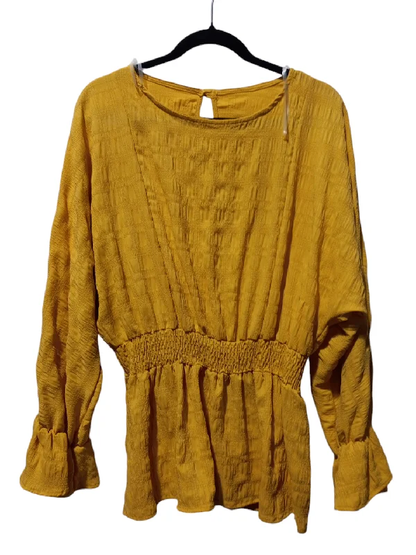 women's long sleeve tops with distressed finishesTop Long Sleeve By 143 Story In Yellow, Size: M