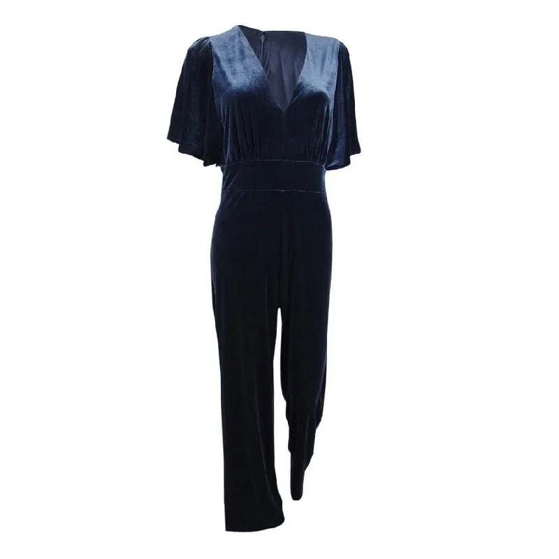 women's cozy jumpsuitsDKNY Women's Velvet Flutter Sleeve Jumpsuit (12, Midnight)