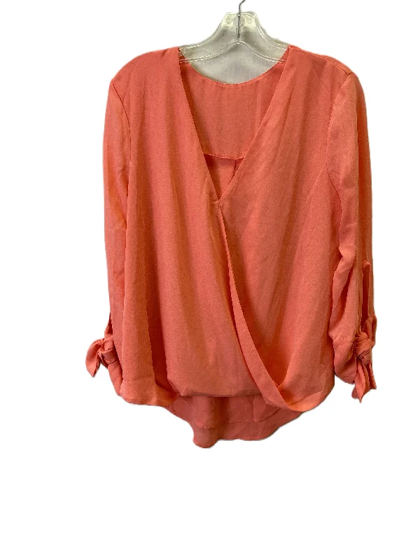 women's long sleeve tops with rufflesTop Long Sleeve Basic By Cme In Coral, Size: S