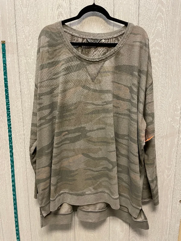 women's long sleeve tops with sheer sleevesTop Long Sleeve By Natural Reflections In Camouflage Print, Size: 3x