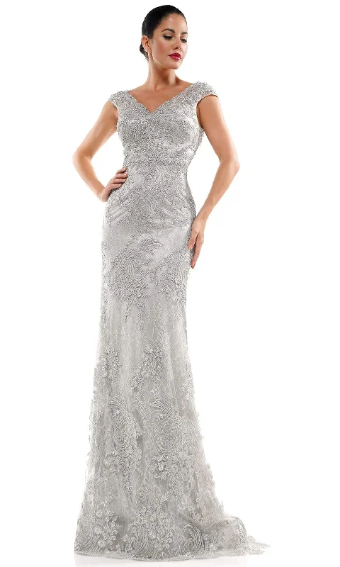 women's high-low dressesMarsoni by Colors - MV1030SC Lace V-Neck Evening Gown