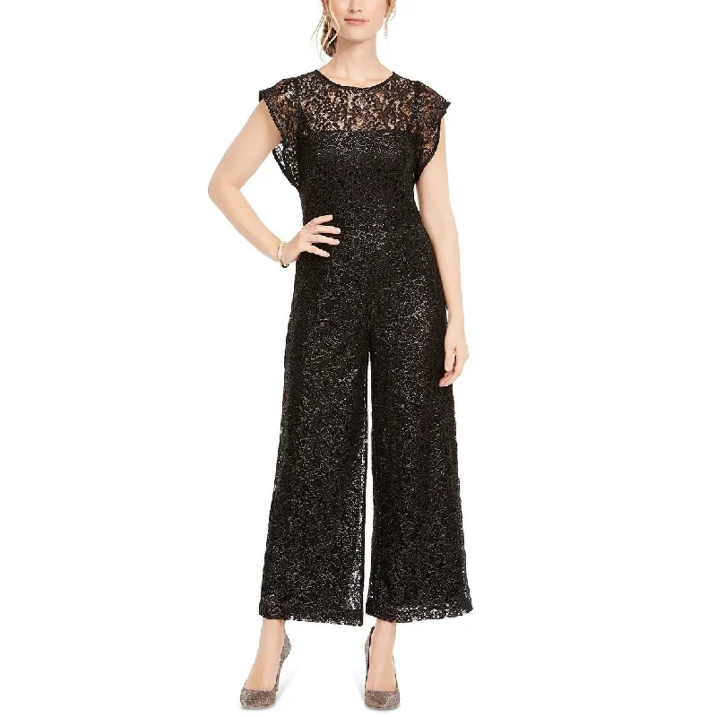 women's jumpsuits with halter necksDonna Ricco Women's Wide Leg Lace Jumpsuit Black Size 14