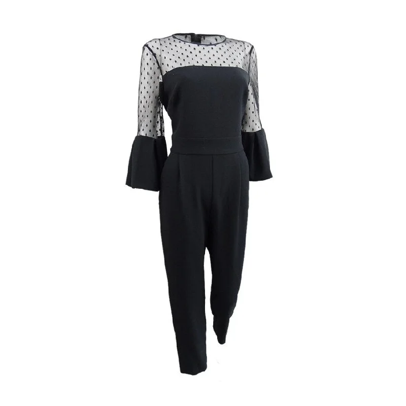 women's casual jumpsuitsEliza J Women's Mesh-Detail Jumpsuit (8, Black)