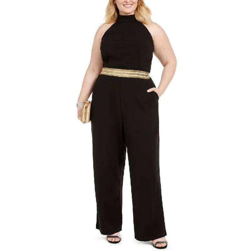 women's jumpsuits made of satinTeeze Me Women's Trendy Plus Size Banded-Waist Halter Jumpsuit Black Size 22