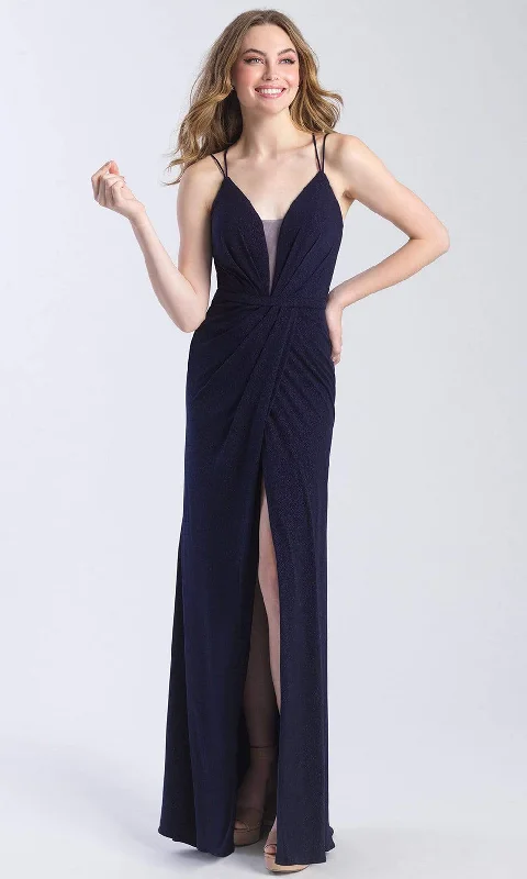 women's long-sleeved dressesMadison James - 20-356SC V Neck Ruched Glittery Evening Gown