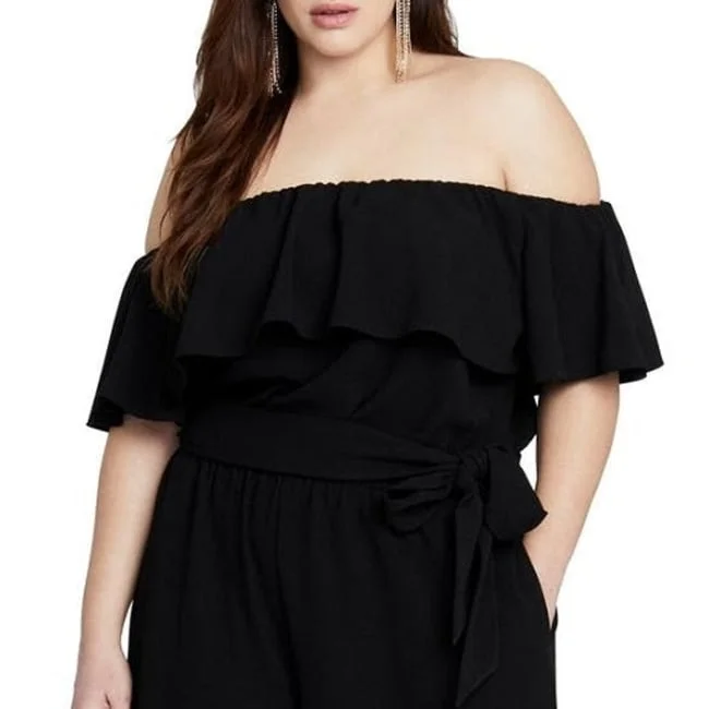 women's retro jumpsuitsRachel Roy Women's Trendy Plus Off The Shoulder Jumpsuit Black Size 14W