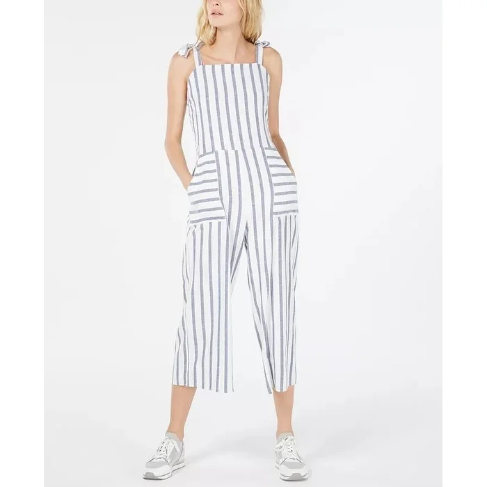 women's jumpsuits for effortless eleganceMonteau Women's Petite Striped Cropped Jumpsuit White Size PM