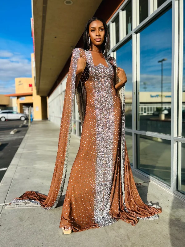 women's jumpsuits with rufflesPURE HONEY Rhinestone Encrusted Cape & Full Body Jumpsuit