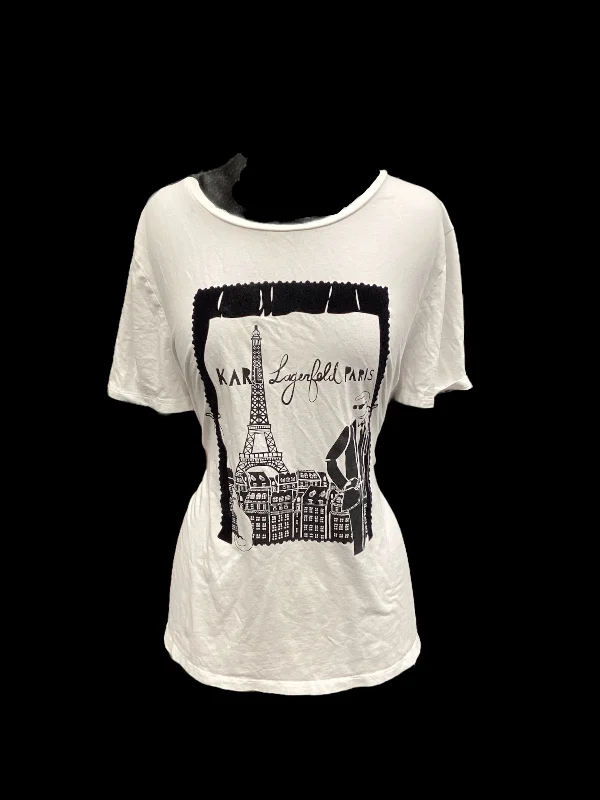 affordable women's T-shirtsWhite Top Short Sleeve Karl Lagerfeld, Size Xl