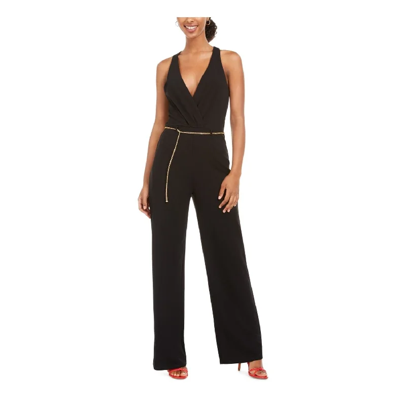 women's vintage jumpsuitsSecrat Charm Women's Belted Sleeveless V Neck Jumpsuit Black Size 5