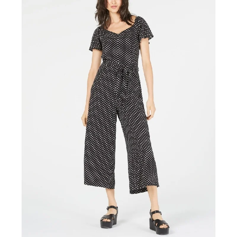 women's jumpsuits made of chiffonMonteau Women's Polka Dot Cropped Jumpsuit Black Size PM