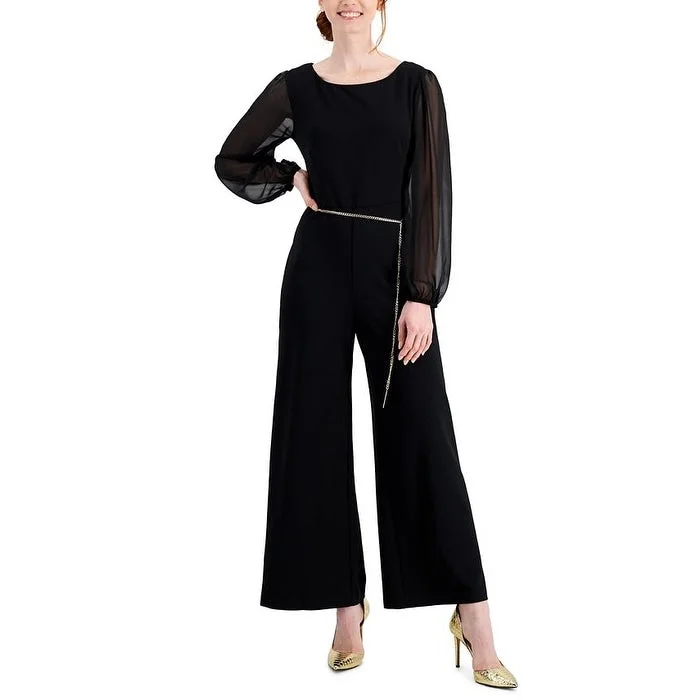 women's dressy jumpsuitsConnected Women's Chain Belt Jumpsuit Black Size 6Petite - 6 Petite