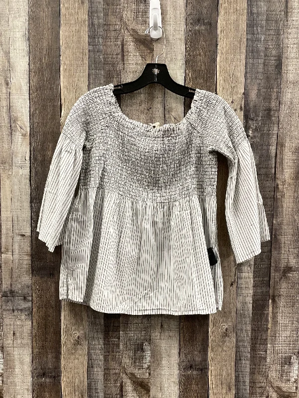 women's long sleeve tops with bleach-splatter designsTop Long Sleeve By Loft In Striped Pattern, Size: L