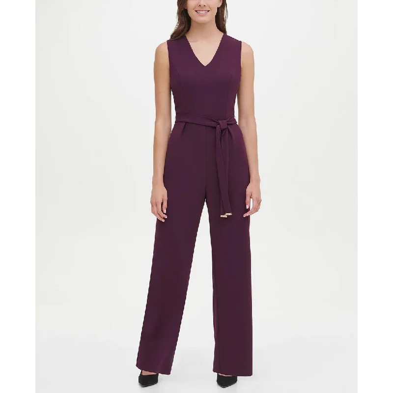 women's jumpsuits for springTommy Hilfiger Women's Belted V-Neck Jumpsuit Purple Size 8