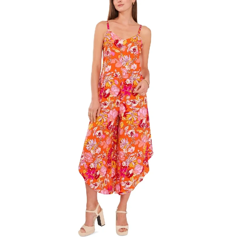 women's jumpsuits with Peter Pan collarsVince Camuto Women's Floral Sleeveless Jumpsuit Orange Size X-Small