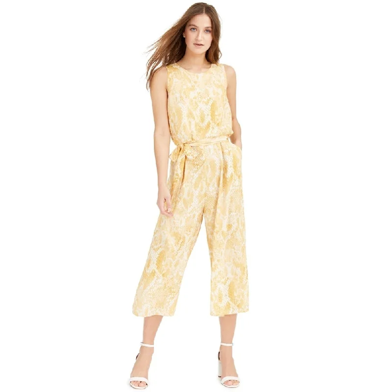 women's jumpsuits for versatile stylingVince Camuto Women's Snake-Embossed Cropped Jumpsuit Yellow Size 16