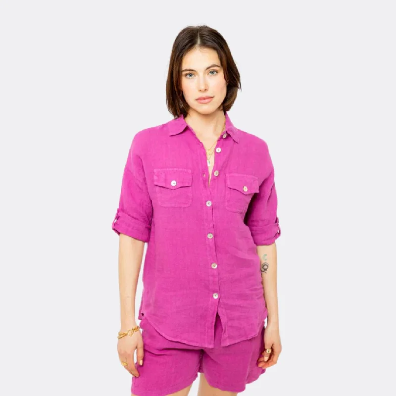 women's tops for those who value both quality and affordabilityDouble Pocket Linen Blouse (Orchid)