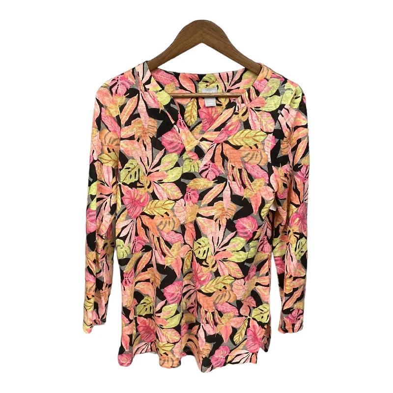 women's long sleeve tops with abstract designsTop Long Sleeve By Chicos In Floral Print, Size: S