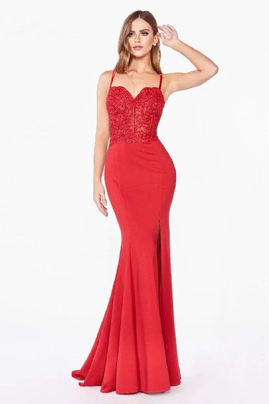 women's hourglass figure dressesCinderella Divine - CF266 Lace Applique Evening Dress