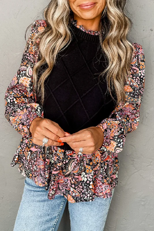 women's tops that offer a perfect blend of style, comfort, and affordabilityContrast Floral Sleeve Peplum Sweater