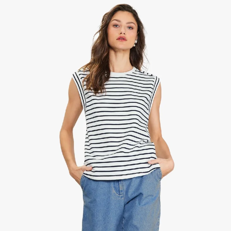 women's tops for those who want to stay on top of the latest fashion trends and wear pieces that are both stylish and on-trendStriped Sleeveless Rib Top (White + Navy)