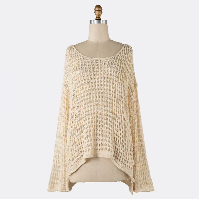 women's tops for layeringLightweight Cover-Up Crochet Top (Beige)