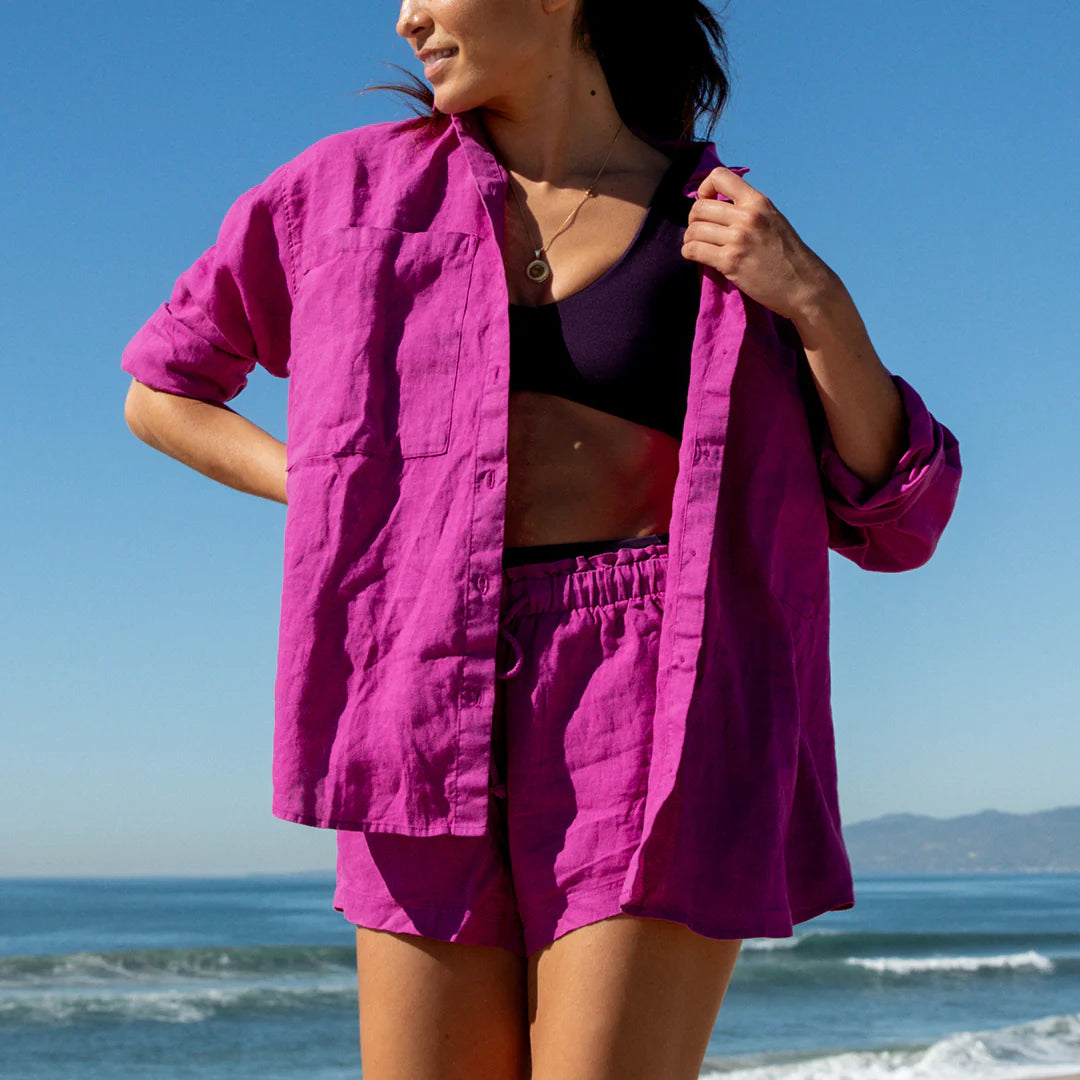 women's tops for those who want to stay cool and chic during warmer weatherGetaway Button Down (Aloha Magenta)