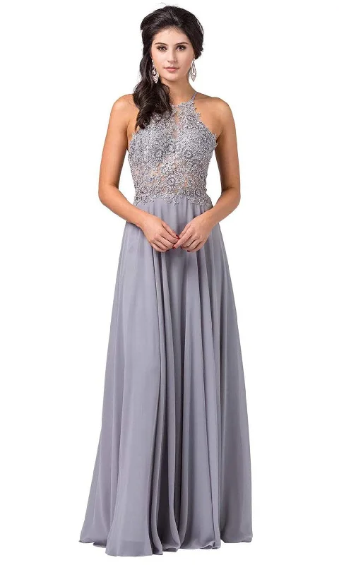 women's lace dressesDancing Queen - 2716SC Sleeveless Halter Lace Evening Gown