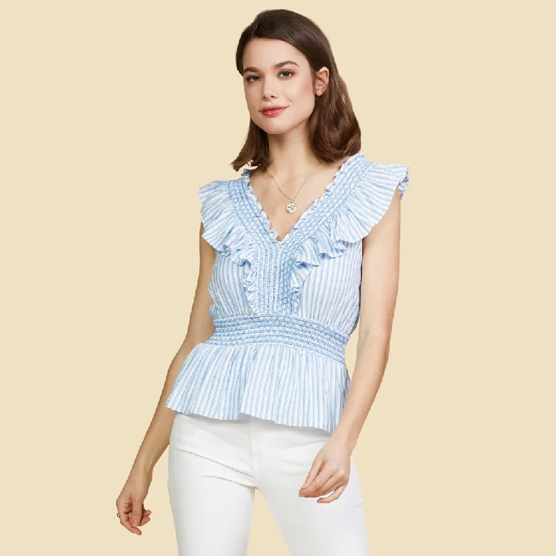 women's tops for those who want to add a bit of flair and personality to their looksStripe Smocked Peplum Top (Blue White)